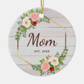 フローラパーソナライズされたウッド新しい母が設立 セラミックオーナメント (正面)