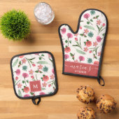 フローラパーソナライズされたオーブンミット&ポットホルダーセット 鍋つかみ&鍋敷きセット (トップダウン)