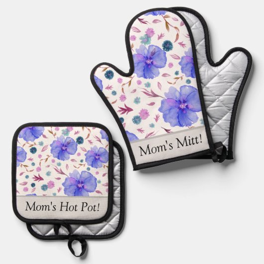 フローラパーソナライズされたオーブンミット&ポットホルダーセット 鍋つかみ&鍋敷きセット (正面/裏面)