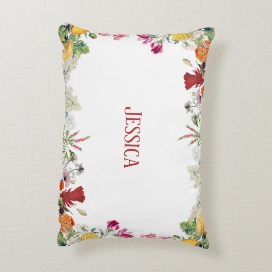 フローラパーソナライズされたガーデンカラフルフラワー アクセントクッション (裏面(縦))