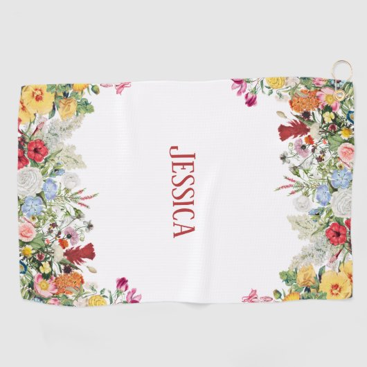 フローラパーソナライズされたガーデンカラフルフラワー ゴルフタオル (横)
