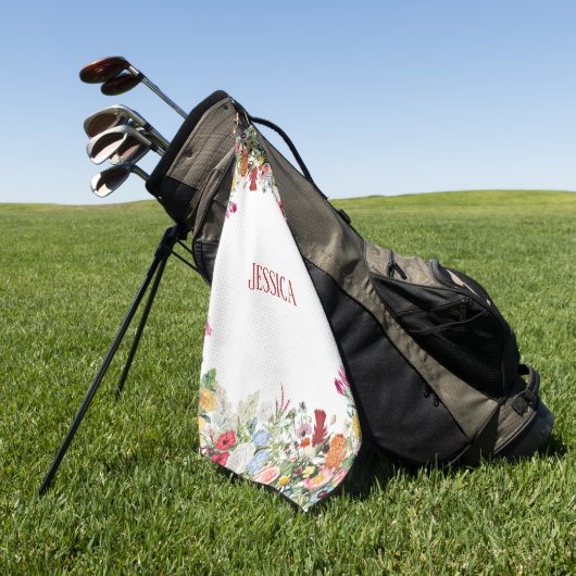 フローラパーソナライズされたガーデンカラフルフラワー ゴルフタオル (グリーン)