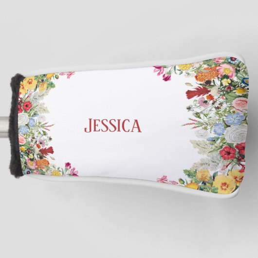 フローラパーソナライズされたガーデンカラフルフラワー ゴルフヘッドカバー (正面)