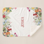 フローラパーソナライズされたガーデンカラフルフラワー シェルパブランケット (正面(横))
