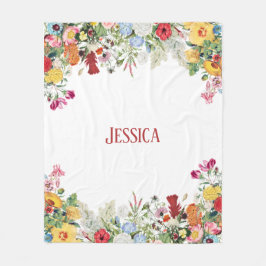 フローラパーソナライズされたガーデンカラフルフラワー フリースブランケット