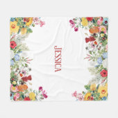 フローラパーソナライズされたガーデンカラフルフラワー フリースブランケット (正面(横))