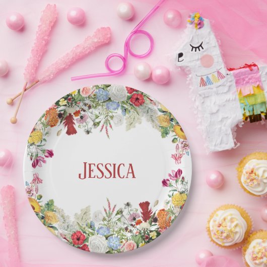 フローラパーソナライズされたガーデンカラフルフラワー ペーパープレート (パーティー)