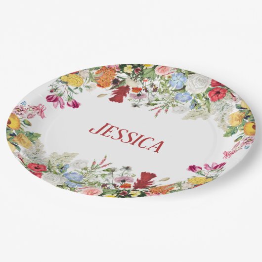 フローラパーソナライズされたガーデンカラフルフラワー ペーパープレート (アングル)