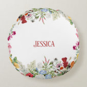 フローラパーソナライズされたガーデンカラフルフラワー ラウンドクッション (正面)