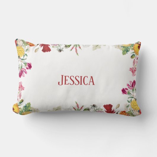 フローラパーソナライズされたガーデンカラフルフラワー ランバークッション (正面)