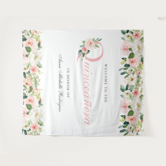 フローラパーソナライズされたキンセアニェラ写真の背景 タペストリー (正面(横))