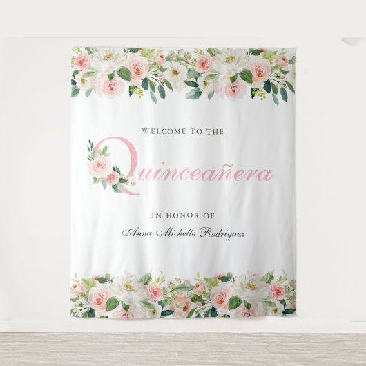 フローラパーソナライズされたキンセアニェラ写真の背景 タペストリー (正面)