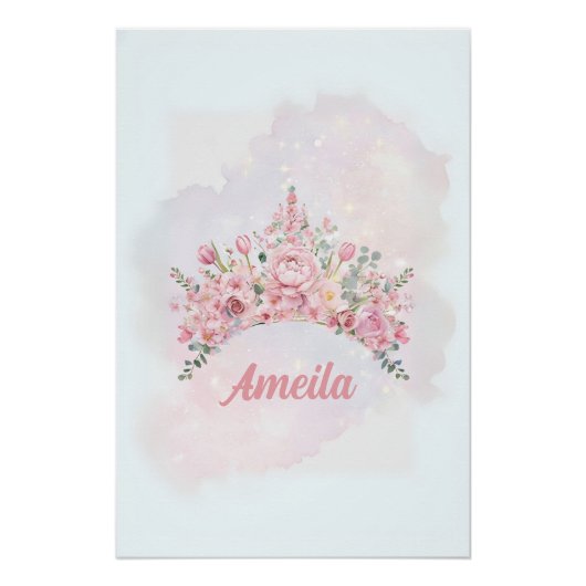 フローラパーソナライズされたクラウン、子供部屋芸術 ポスター (正面)