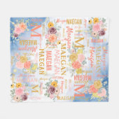 フローラパーソナライズされたコラージュ名 フリースブランケット (正面(横))