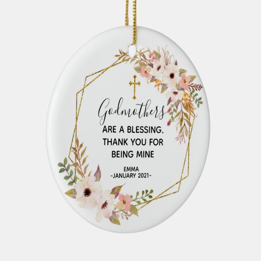 フローラパーソナライズされたゴッドマザークリスマスの装飾 セラミックオーナメント (右)