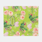 フローラパーソナライズされたサボテン緑 フリースブランケット (正面(横))