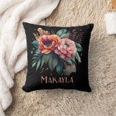 フローラパーソナライズされたシック牡丹オンブラック クッション (ブランケット)