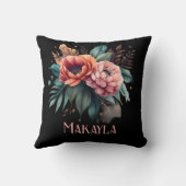 フローラパーソナライズされたシック牡丹オンブラック クッション (裏面)