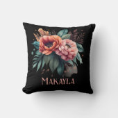 フローラパーソナライズされたシック牡丹オンブラック クッション (正面)