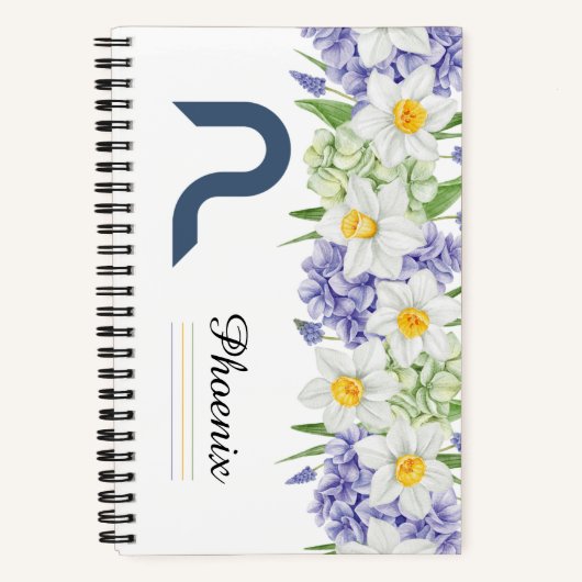 フローラパーソナライズされたスパイラルノートブック(イニシャルP) ノートブック (正面)