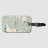 フローラパーソナライズされたセージ緑の水の色金ゴールド ラゲッジタグ (正面横)