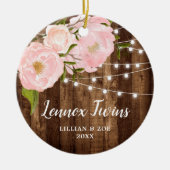 フローラパーソナライズされたツインベビーガールズ素朴カントリー セラミックオーナメント (正面)