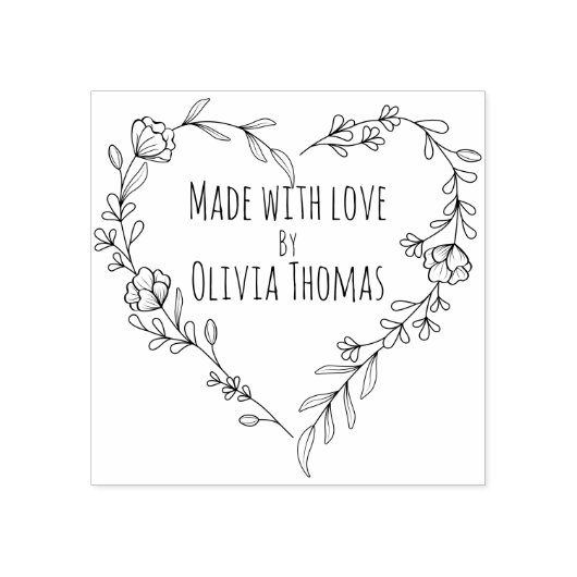 フローラパーソナライズされたハートリース「愛で作られた」 ラバースタンプ (インプリント)