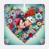 フローラパーソナライズされたハート枠クリスマスプレゼント メタルオーナメント (正面)