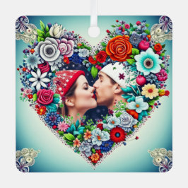 フローラパーソナライズされたハート枠クリスマスプレゼント メタルオーナメント