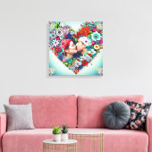 フローラパーソナライズされたハート枠ロマンチックな贈り物 キャンバスプリント (インサイチュ (リビング))