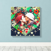 フローラパーソナライズされたハート枠ロマンチックな贈り物 キャンバスプリント (インサイチュ (ウッドフロア))