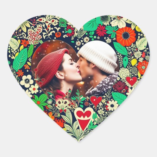 フローラパーソナライズされたハート枠ロマンチックな贈り物 ハートシール (正面)