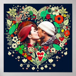 フローラパーソナライズされたハート枠ロマンチックな贈り物 ポスター