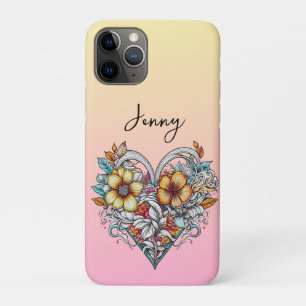 フローラパーソナライズされたハート iPhone 11 PROケース