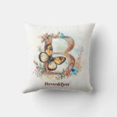 フローラパーソナライズされたバタフライレターBモノグラム クッション (裏面)