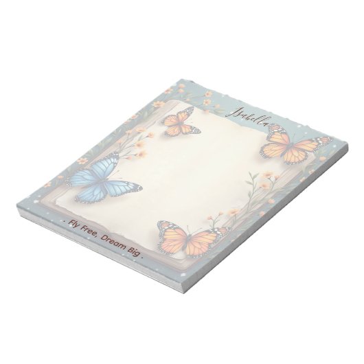 フローラパーソナライズされたバタフライ名前をカスタムすると引用文 ノートパッド (回転)