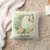 フローラパーソナライズされたバタフライ文字Cモノグラム クッション (ブランケット)