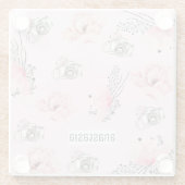 フローラパーソナライズされたバラ水色 ガラスコースター (裏面)