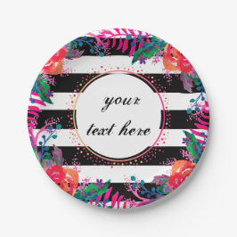 フローラパーソナライズされたバンチとブラックストライプの ペーパープレート