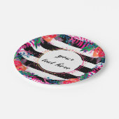 フローラパーソナライズされたバンチとブラックストライプの ペーパープレート (アングル)