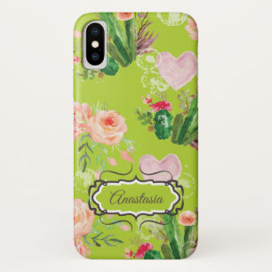 フローラパーソナライズされたパステルグリーンサボテン iPhone X ケース