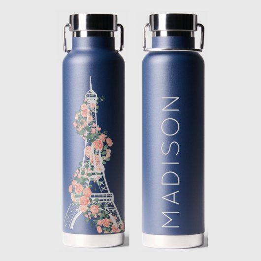 フローラパーソナライズされたパリエッフェルタワーネイビーブルー ウォーターボトル