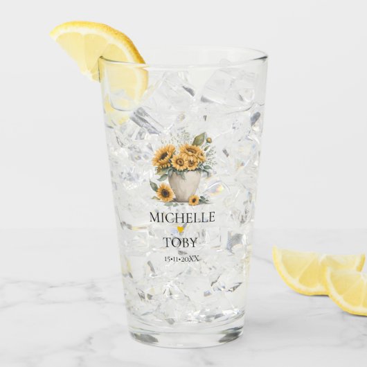 フローラパーソナライズされたヒマワリ結婚ウズ タンブラーグラス (アイス正面)