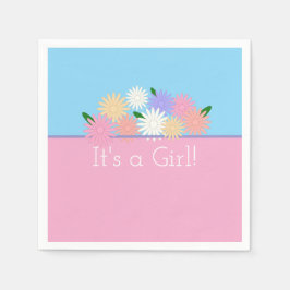 フローラパーソナライズされたピンクとブルーの赤ちゃん スタンダードカクテルナプキン