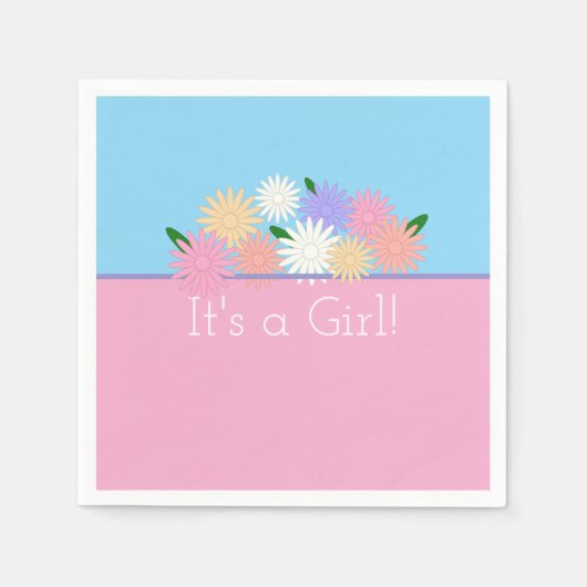 フローラパーソナライズされたピンクとブルーの赤ちゃん スタンダードカクテルナプキン (正面)