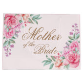 フローラパーソナライズされたピンクブライドバンド、Bridesmai用 ラージペーパーバッグ (裏面)