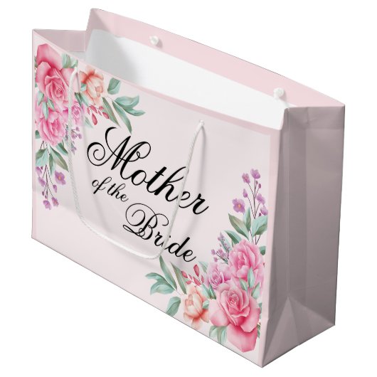 フローラパーソナライズされたピンクブライドバンド、Bridesmai用 ラージペーパーバッグ (正面アングル)