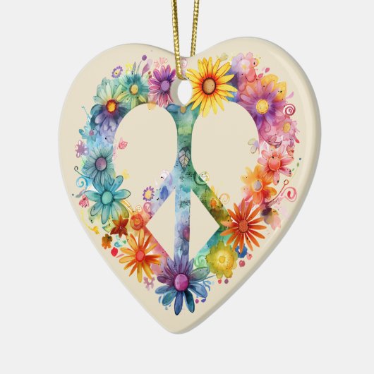 フローラパーソナライズされたピースシンボルヒッピースタイル セラミックオーナメント (左)