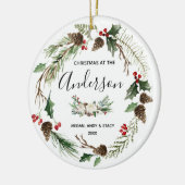 フローラパーソナライズされたファミリークリスマス セラミックオーナメント (左)