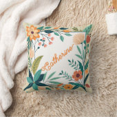 フローラパーソナライズされたフレーム付名前をカスタムする クッション (ブランケット)